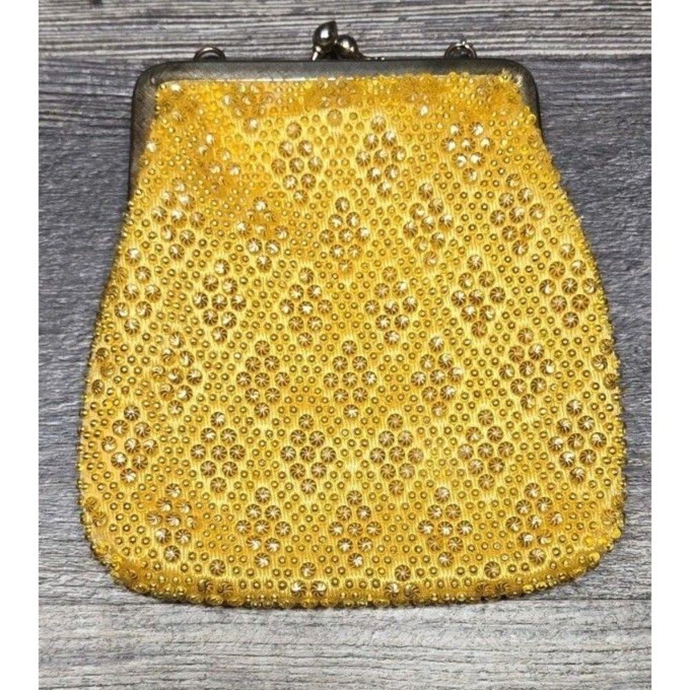 Vintage Beaded Clutch Purse Evening Yellow
